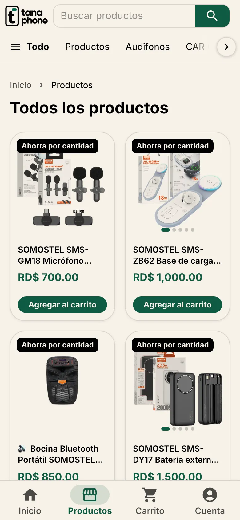 Catálogo en dos columnas en celular