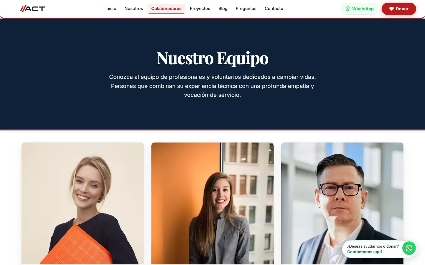 Página del equipo de colaboradores